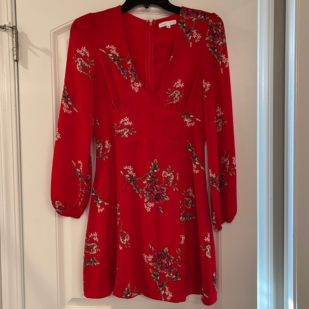 Red long sleeve floral dress
